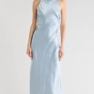Reformation Blue Silk Cowl Neck Midi Dress Size 6 NWT Open Back Bias Cut